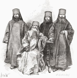 フィラレット・ドロズドフと彼の3人の息子、「エルムンドアンラマノ」から1878年に出版